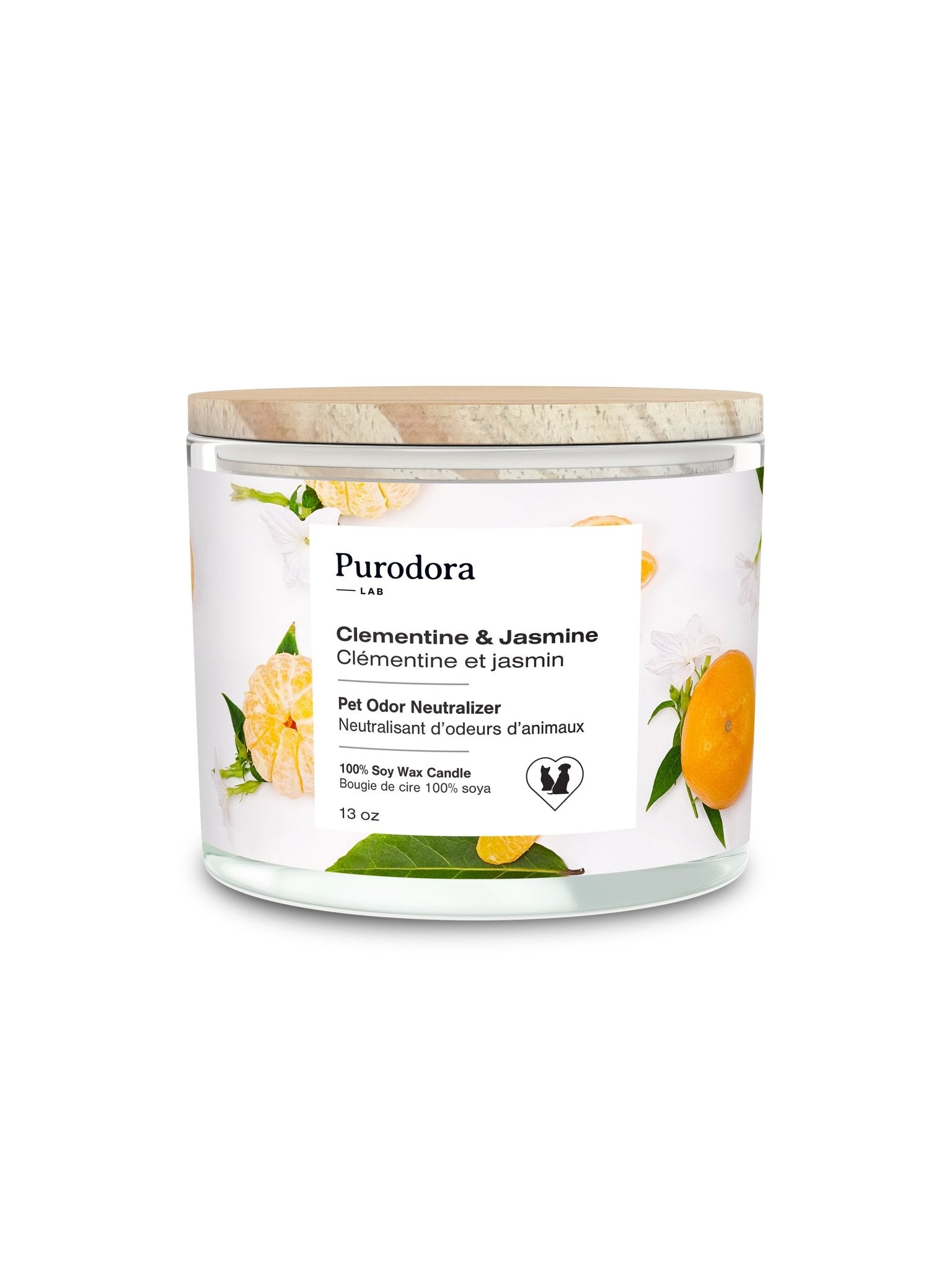 Bougie de cire 100% soya et neutralisant d’odeurs d’animaux – Clémentine et Jasmin