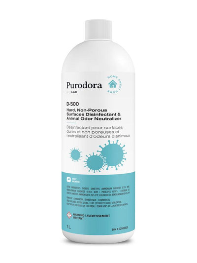 (D-500) Désinfectant pour surfaces dures et non poreuses et neutralisant d'odeurs d'animaux - Purodora Lab
