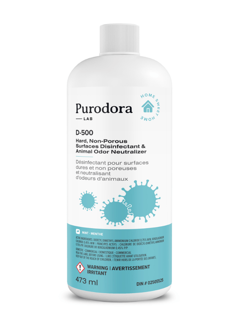 (D-500) Désinfectant pour surfaces dures et non poreuses et neutralisant d'odeurs d'animaux